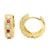 Unique Diamonds And Rubies Earrings Huggies 14K Yellow Gold Small Hoops 1/4 Inch