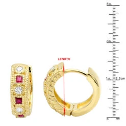 Unique Diamonds And Rubies Earrings Huggies 14K Yellow Gold Small Hoops 1/4 Inch -Luxurman unique diamonds and rubies earrings huggies 14k gold small hoops 14 inch 001300 rulerye