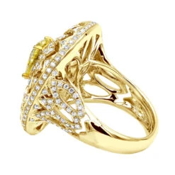 Unique 18K White Gold White & Pear Yellow Diamond Cocktail Ring For Women -Luxurman unique jewelry white pear yellow diamond cocktail ring for women 18k gold 804023 backye