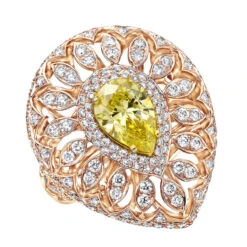 Unique 18K White Gold White & Pear Yellow Diamond Cocktail Ring For Women -Luxurman unique jewelry white pear yellow diamond cocktail ring for women 18k gold 804023 ro
