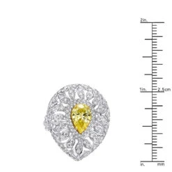 Unique 18K White Gold White & Pear Yellow Diamond Cocktail Ring For Women -Luxurman unique jewelry white pear yellow diamond cocktail ring for women 18k gold 804023 rulerwh