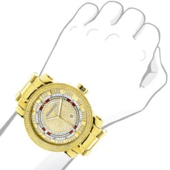 Unique Large Men's Diamond Watch 18k Yellow Gold Plated By Luxurman 0.12ct -Luxurman unique large mens diamond watch 18k yellow gold plated by luxurman 012ct bod