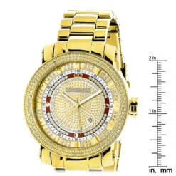Unique Large Men's Diamond Watch 18k Yellow Gold Plated By Luxurman 0.12ct -Luxurman unique large mens diamond watch 18k yellow gold plated by luxurman 012ct ruler