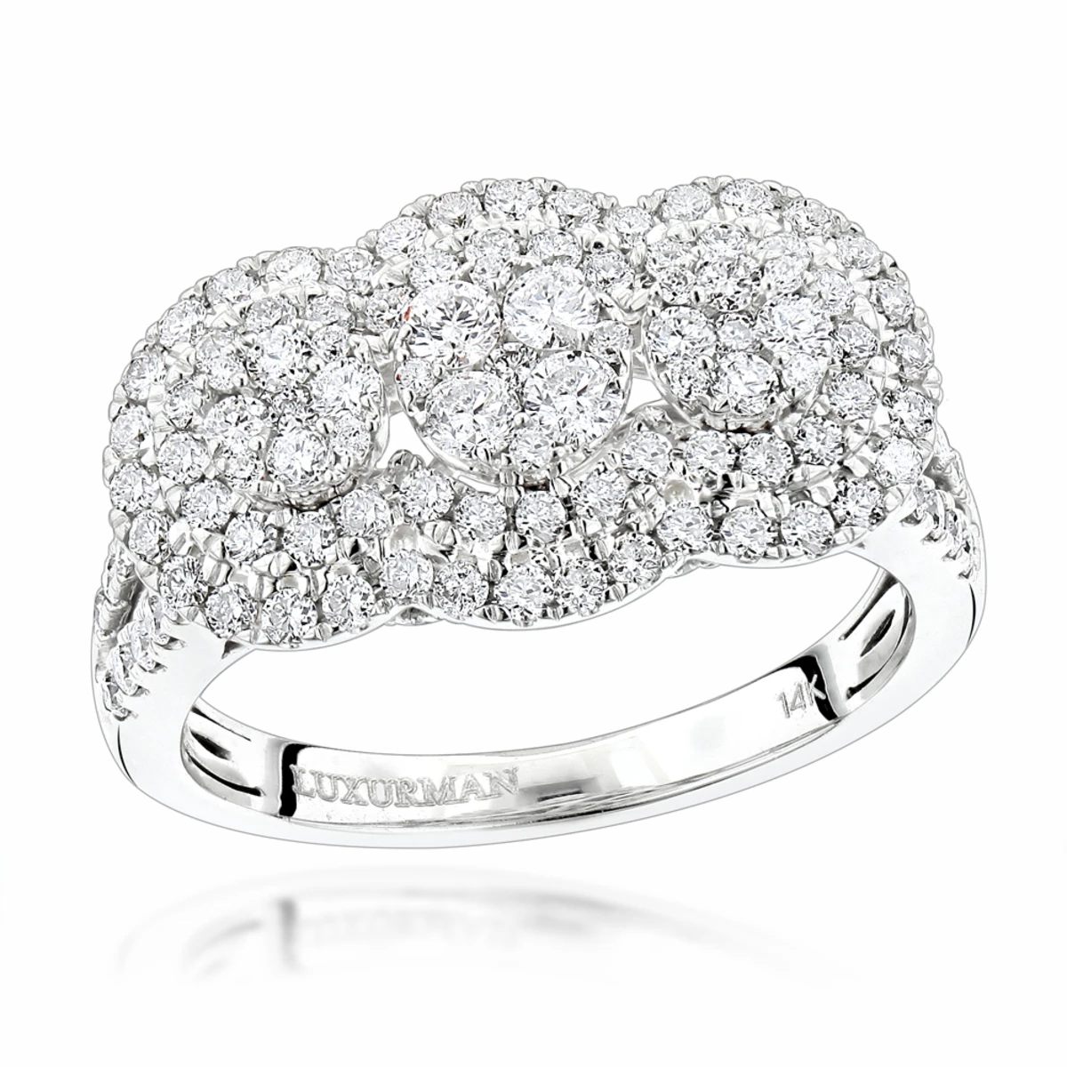 Unique Luxurman Double Halo Cluster Diamond Engagement Ring 1.6ct 14K White Gold 1 Unique Luxurman Double Halo Cluster Diamond Engagement Ring 1.6ct 14K White Gold