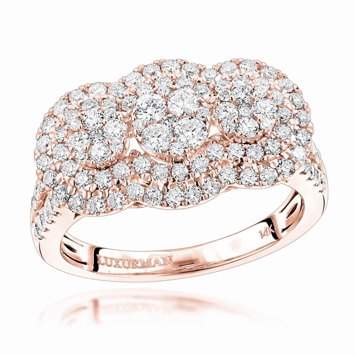 Unique Luxurman Double Halo Cluster Diamond Engagement Ring 1.6ct 14K White Gold 3 Unique Luxurman Double Halo Cluster Diamond Engagement Ring 1.6ct 14K White Gold - Image 3