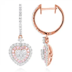 Unique Luxurman Drop Earrings White & Pink Diamond Heart Earrings 14K White Gold -Luxurman unique luxurman drop earrings white pink diamond heart earrings 14k gold ro