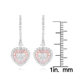 Unique Luxurman Drop Earrings White & Pink Diamond Heart Earrings 14K White Gold -Luxurman unique luxurman drop earrings white pink diamond heart earrings 14k gold rulerwh