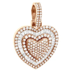 Large Ladies Unique Round Baguette Diamond Heart Shape Pendant 2 Carat 14K Yellow Gold -Luxurman unique oversized round and baguette diamond heart pendant 2 carat 14k gold 803235 rose