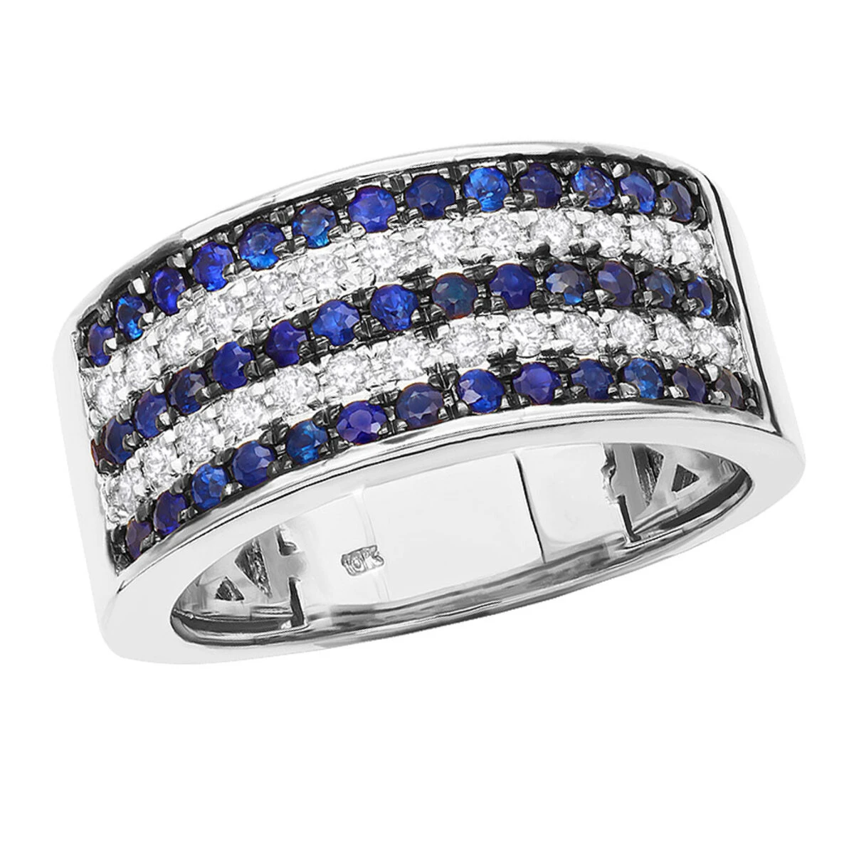 5 Row 10K Yellow Gold Blue Sapphire Diamond Band For Men & Women 2 5 Row 10K Yellow Gold Blue Sapphire Diamond Band For Men & Women - Image 2