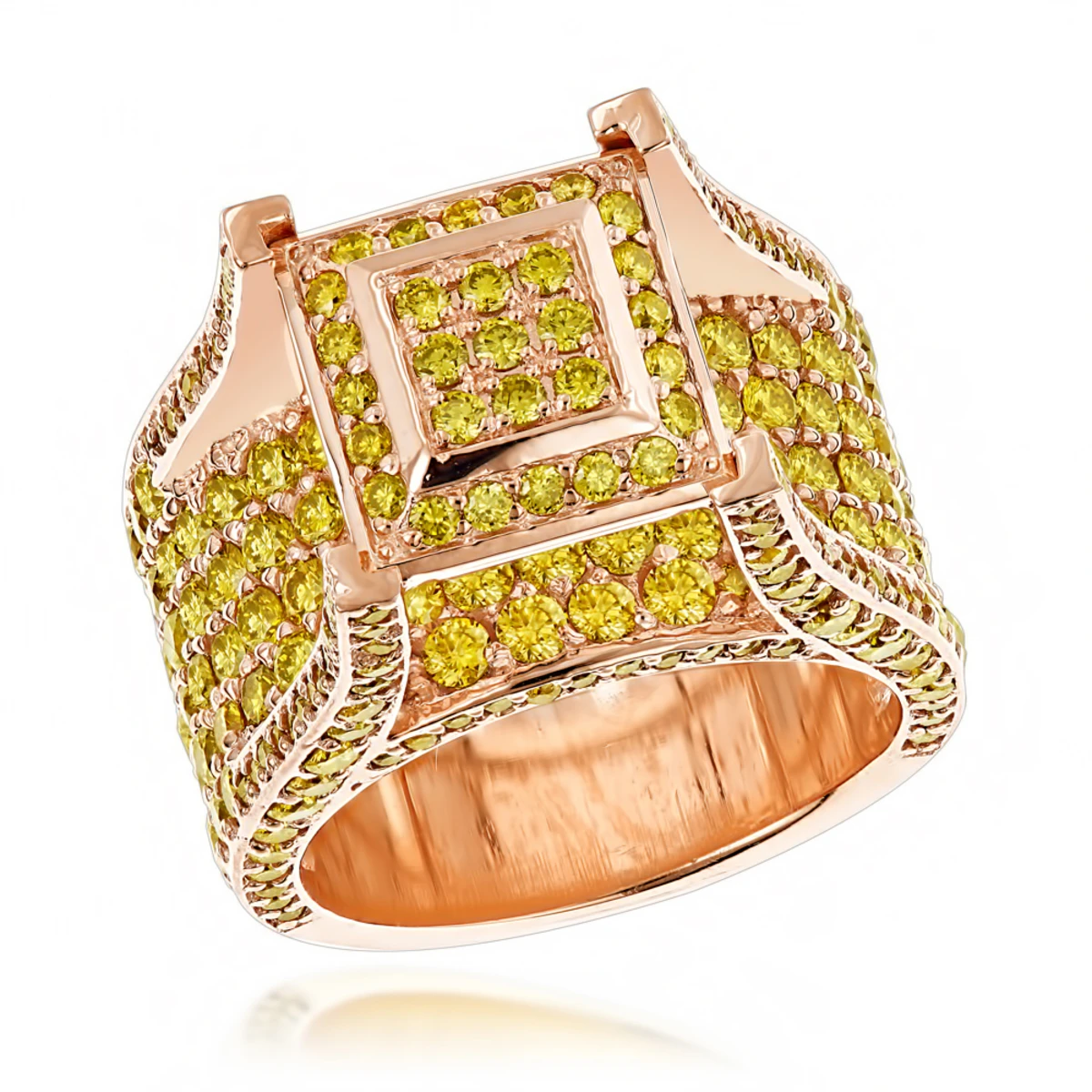 6ct Yellow Diamond Men's Ring Yellow, Rose & 14K Yellow Gold Ring By Luxurman 3 6ct Yellow Diamond Men's Ring Yellow, Rose & 14K Yellow Gold Ring By Luxurman - Image 3