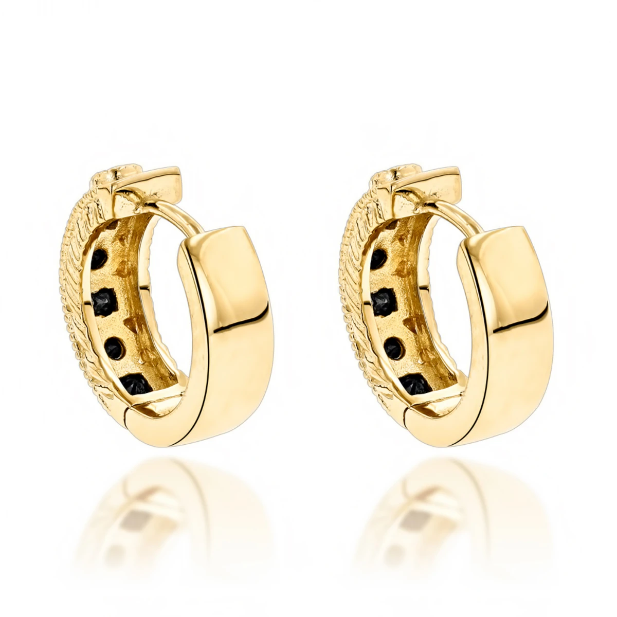 Unique Small Diamond Hoop Earring: Black Diamond Huggies 14K Yellow Gold 0.85ct 4 Unique Small Diamond Hoop Earring: Black Diamond Huggies 14K Yellow Gold 0.85ct - Image 4