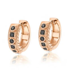 Unique Small Diamond Hoop Earring: Black Diamond Huggies 14K Yellow Gold 0.85ct 8 Unique Small Diamond Hoop Earring: Black Diamond Huggies 14K Yellow Gold 0.85ct -Luxurman unique small diamond hoop earring black diamond huggies in 14k gold 085ct ro