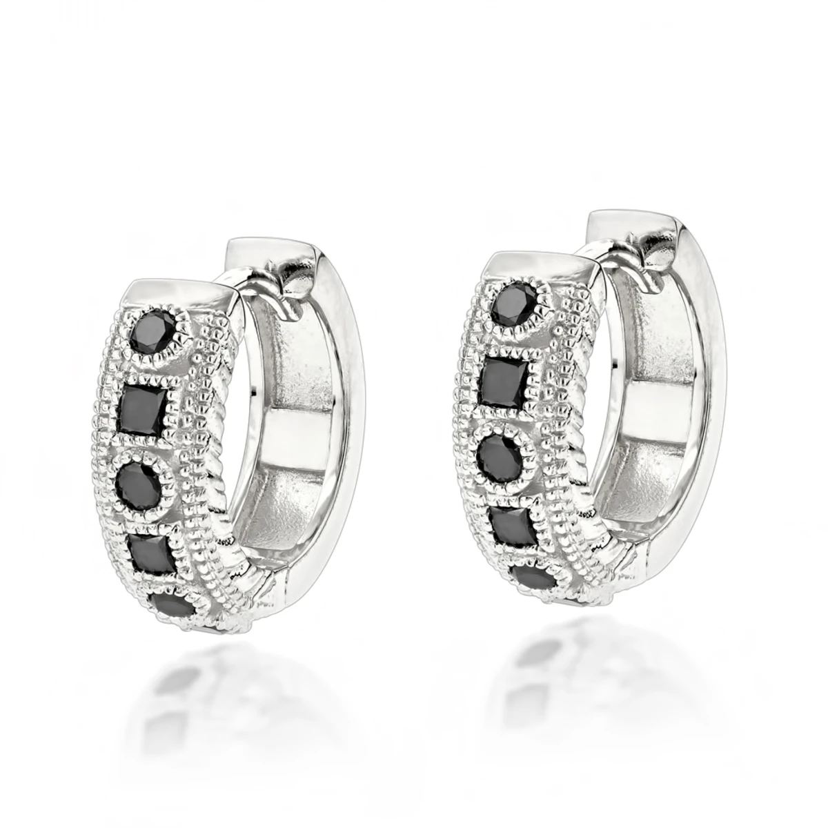 Unique Small Diamond Hoop Earring: Black Diamond Huggies 14K Yellow Gold 0.85ct 2 Unique Small Diamond Hoop Earring: Black Diamond Huggies 14K Yellow Gold 0.85ct - Image 2