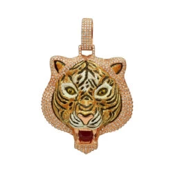 Unique 10K Yellow Gold Men's Custom Enamel & Diamond Tiger Pendant 1.75CT 10 Unique 10K Yellow Gold Men's Custom Enamel & Diamond Tiger Pendant 1.75CT -Luxurman unique solid 10k gold tiger pendant diamonds enamel 175ct mens custom jewelry 407123 ro