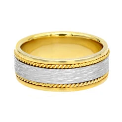 Unique Solid Two Tone Solid 14K Yellow Gold Men's Braided Wedding Band Comfort Fit Design -Luxurman unique solid two tone 14k gold mens braided wedding band comfort fit design 002000 backye