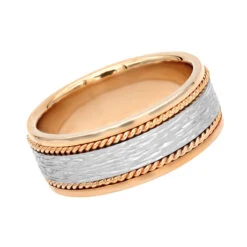 Unique Solid Two Tone Solid 14K Yellow Gold Men's Braided Wedding Band Comfort Fit Design -Luxurman unique solid two tone 14k gold mens braided wedding band comfort fit design 002000 ro