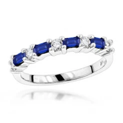 Unique 14K White Gold Diamond And Sapphire Ring For Women 0.58ctw
