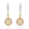 Unique White Yellow Pink Diamond Drop Earrings For Women 1 Carat 14K White Gold