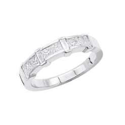 Unique Women's Anniversary Ring 14K White Gold Princess Baguatte Diamond Wedding Band