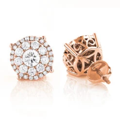 Unisex Round Diamond Cluster Earrings 14K White Gold 2ct Halo Studs -Luxurman unisex round diamond cluster earrings 14k gold 2ct halo studs ro