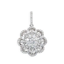 Vintage 18K White Gold Flower Cluster Diamond Pendant For Women 1.25ct LUXURMAN