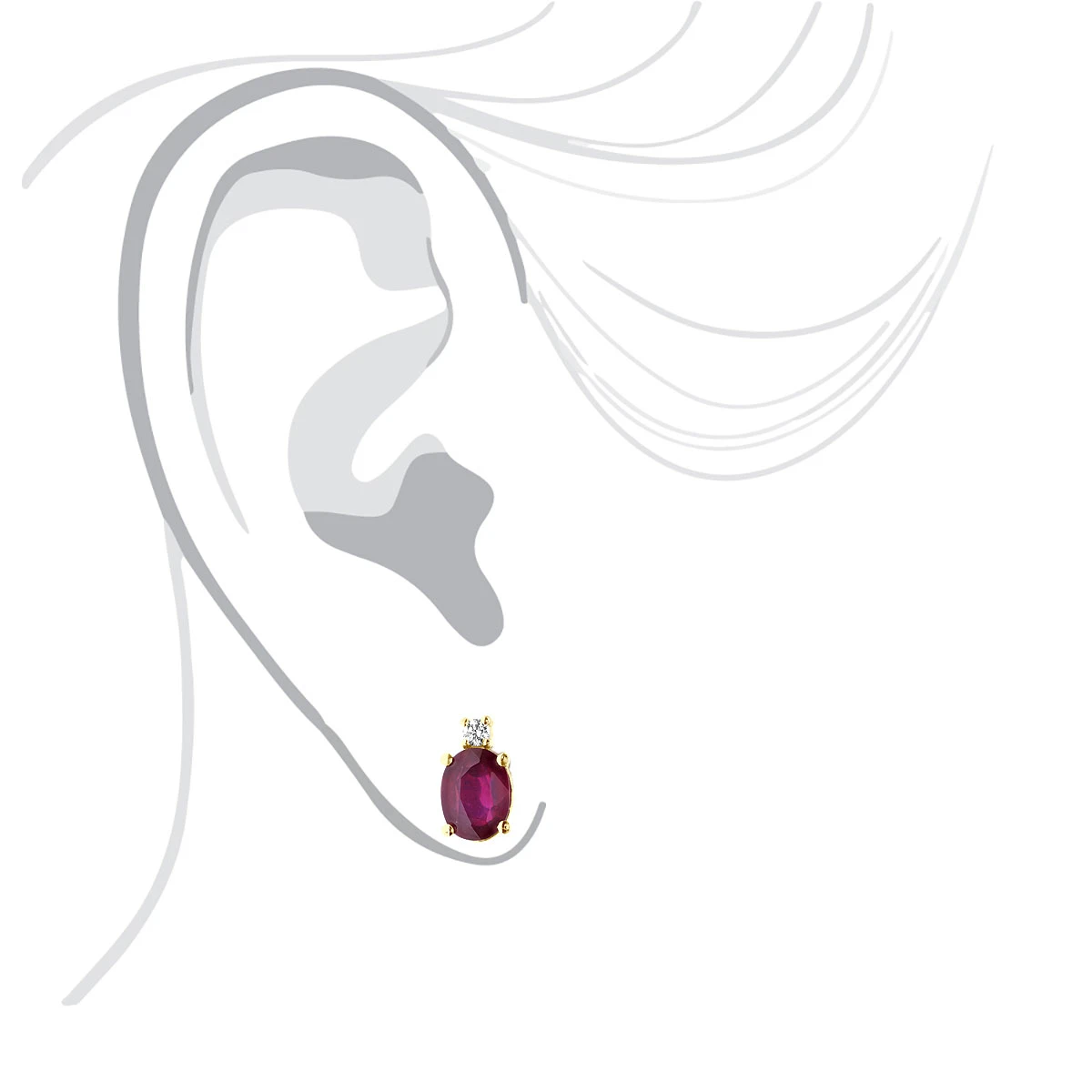 VS Diamond And Oval Ruby Stud Earrings For Women 18K Yellow Gold 3.74ct 4 VS Diamond And Oval Ruby Stud Earrings For Women 18K Yellow Gold 3.74ct - Image 4