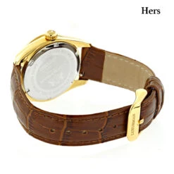 Luxurman Matching His & Hers Yellow Gold Plated Diamond Watch Set With Leather Band -Luxurman watches luxurman matching his hers yellow gold plated diamond watches leather band backwh