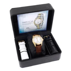 Luxurman Matching His & Hers Yellow Gold Plated Diamond Watch Set With Leather Band -Luxurman watches luxurman matching his hers yellow gold plated diamond watches leather band boxwh