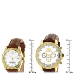Luxurman Matching His & Hers Yellow Gold Plated Diamond Watch Set With Leather Band -Luxurman watches luxurman matching his hers yellow gold plated diamond watches leather band ruler