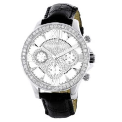 Men's Genuine Diamond Watch Luxurman Liberty Swiss MVT Leather Band White MOP