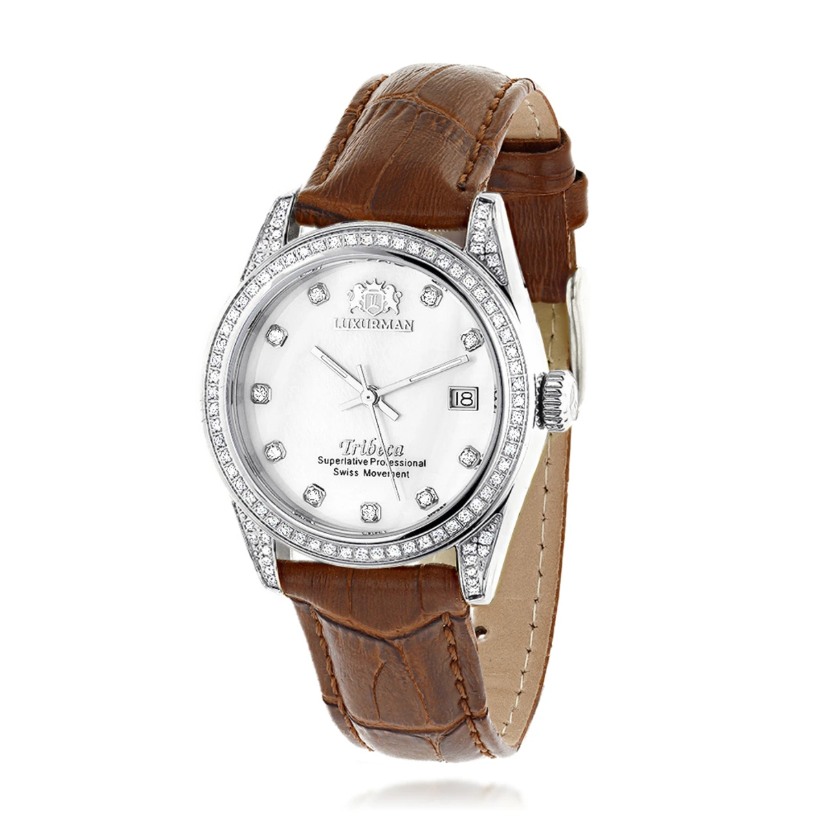 Swiss Quartz Luxurman Women's Diamond Watch Tribeca W Leather Band 1 Swiss Quartz Luxurman Women's Diamond Watch Tribeca W Leather Band
