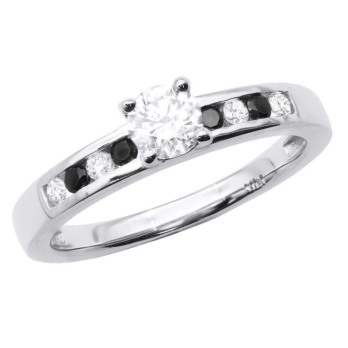 White And Black Diamond Engagement Ring 0.74ct 14K White Gold 1 White And Black Diamond Engagement Ring 0.74ct 14K White Gold