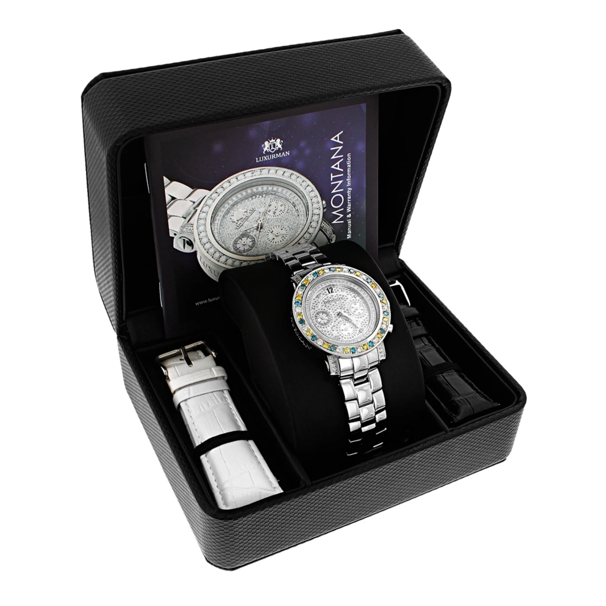 White Blue Yellow Diamond Watch By LUXURMAN 2.75ct Ladies 4 White Blue Yellow Diamond Watch By LUXURMAN 2.75ct Ladies - Image 4