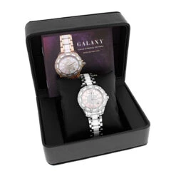 White Ceramic Women's Diamond Watch 1.25ct Pink MOP Luxurman Galaxy -Luxurman white ceramic womens diamond watch 125ct pink mop luxurman galaxy 4