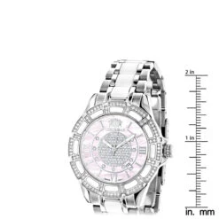 White Ceramic Women's Diamond Watch 1.25ct Pink MOP Luxurman Galaxy -Luxurman white ceramic womens diamond watch 125ct pink mop luxurman galaxy ruler