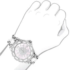 White Ceramic Women's Diamond Watch 1.25ct Pink MOP Luxurman Galaxy -Luxurman white ceramic womens diamond watch 125ct pink mop luxurman galaxybod