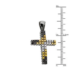 White Yellow Black Diamond Cross Pendant 1.45ct 10K Black Plated Gold -Luxurman white yellow black diamond cross pendant 145ct 10k p 42700 ruler