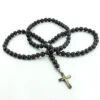 White Yellow Black Diamond Cross Rosary 1.65ct 10K Gold