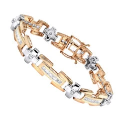 14K Yellow Gold Diamond Men's Bracelet 1.95ct -Luxurman white yellow gold diamond mens bracelet 195ct ro