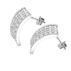 Wide 14K White Gold Designer Quarter Hoop Cluster Diamond Earrings Women's 3.25ct -Luxurman wide 14k gold designer quarter hoop cluster diamond earrings womens 325ct backwh