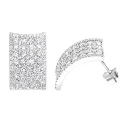 Wide 14K White Gold Designer Quarter Hoop Cluster Diamond Earrings Women's 3.25ct