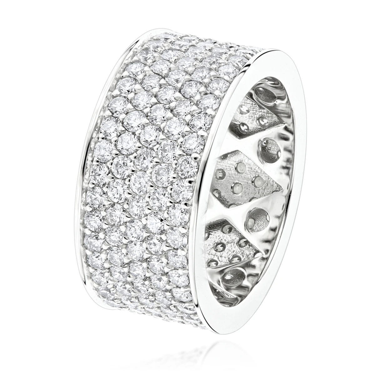 12mm Wide 14K White Gold Round Diamond Eternity Ring For Men & Women 6 Carats 4 12mm Wide 14K White Gold Round Diamond Eternity Ring For Men & Women 6 Carats - Image 4