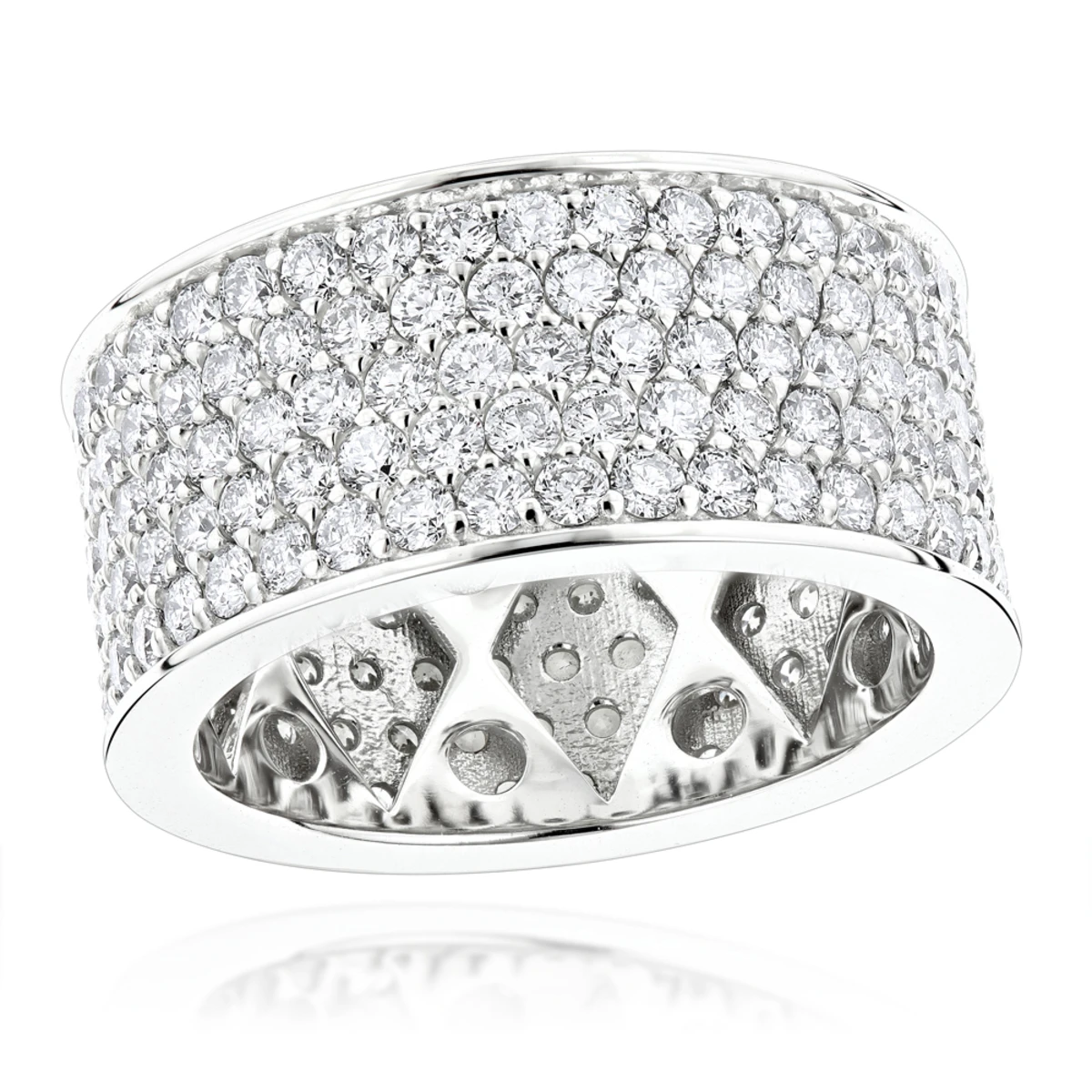 12mm Wide 14K White Gold Round Diamond Eternity Ring For Men & Women 6 Carats 1 12mm Wide 14K White Gold Round Diamond Eternity Ring For Men & Women 6 Carats