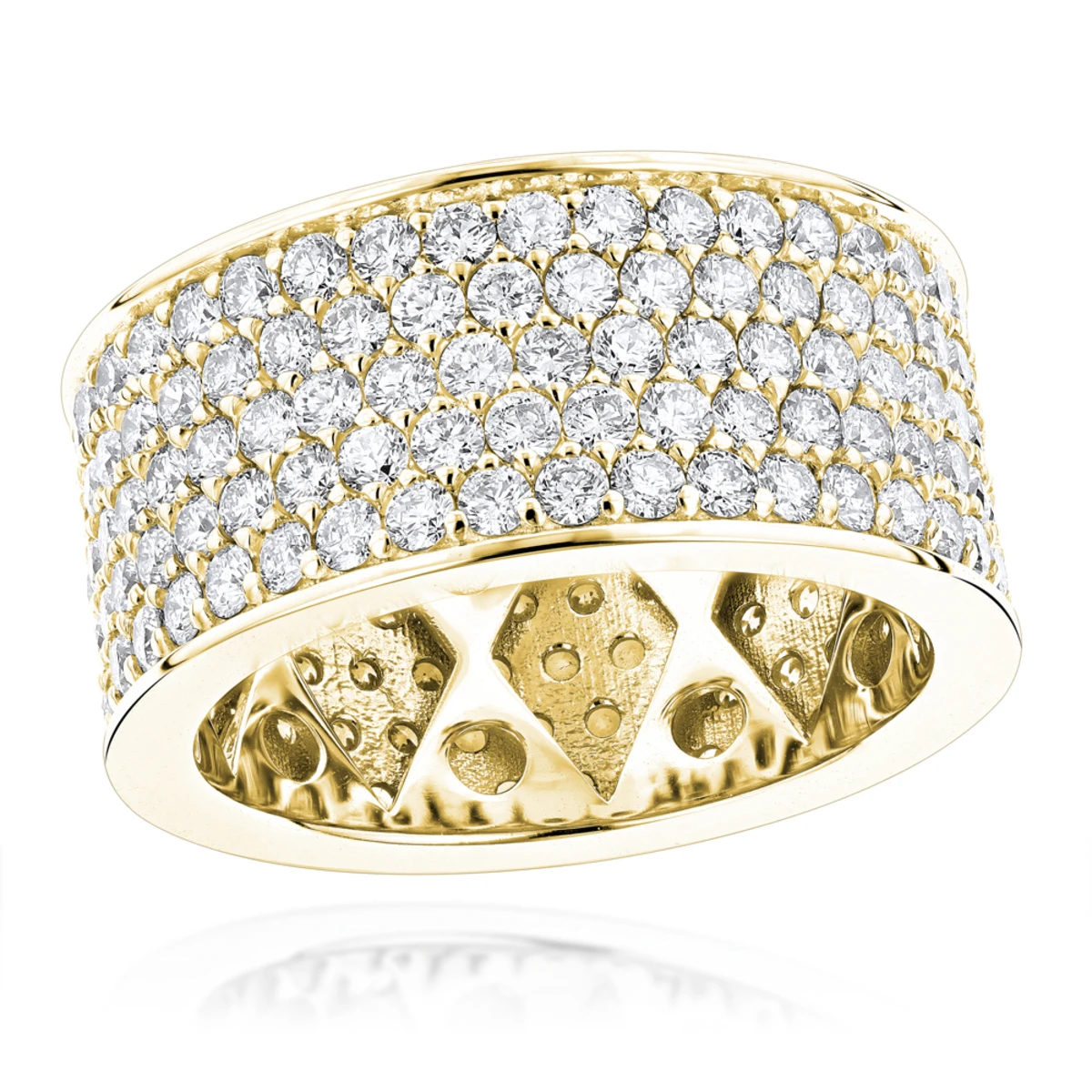 12mm Wide 14K White Gold Round Diamond Eternity Ring For Men & Women 6 Carats 2 12mm Wide 14K White Gold Round Diamond Eternity Ring For Men & Women 6 Carats - Image 2