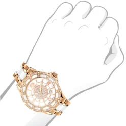 Women's Ceramic Rose Gold Diamond Two Tone White MOP Luxurman Galaxy -Luxurman womens ceramic watches rose gold diamond two tone white mop luxurman galaxybod