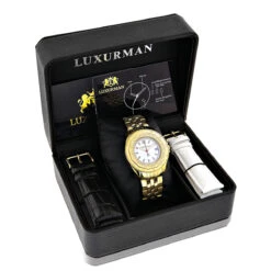 Women's Diamond Watch 0.25ct Yellow Gold Plated Luxurman -Luxurman womens diamond watch 025ct yellow gold luxurman 4