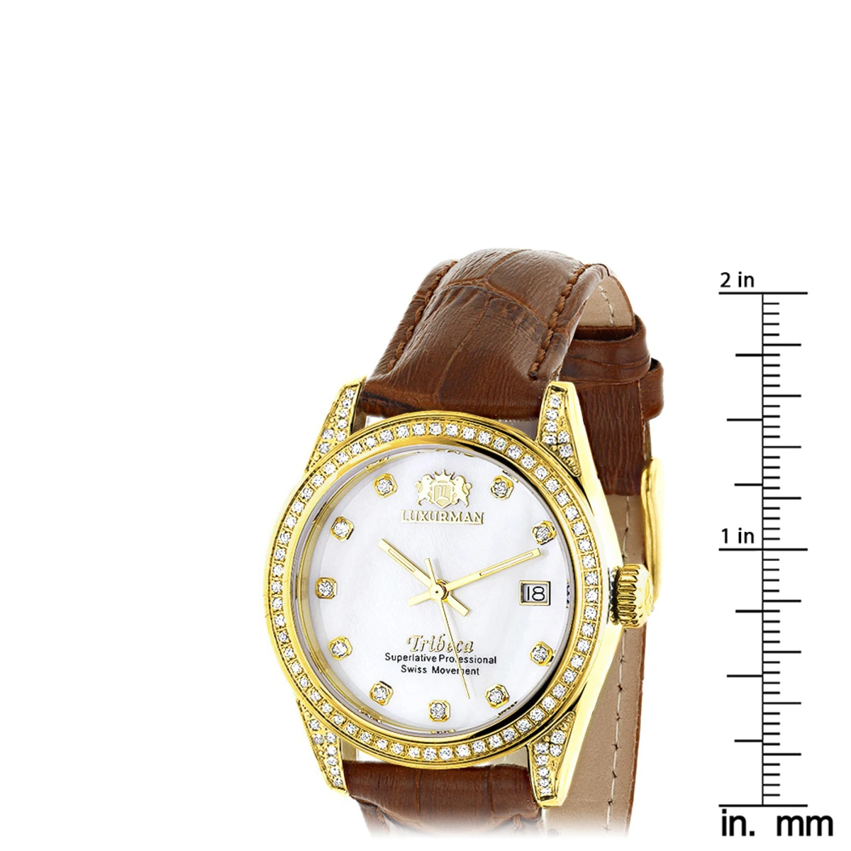 Women's Diamond Watch Yellow Gold Pltd W Leather Band Luxurman Tribeca 1.5ct 5 Women's Diamond Watch Yellow Gold Pltd W Leather Band Luxurman Tribeca 1.5ct - Image 5