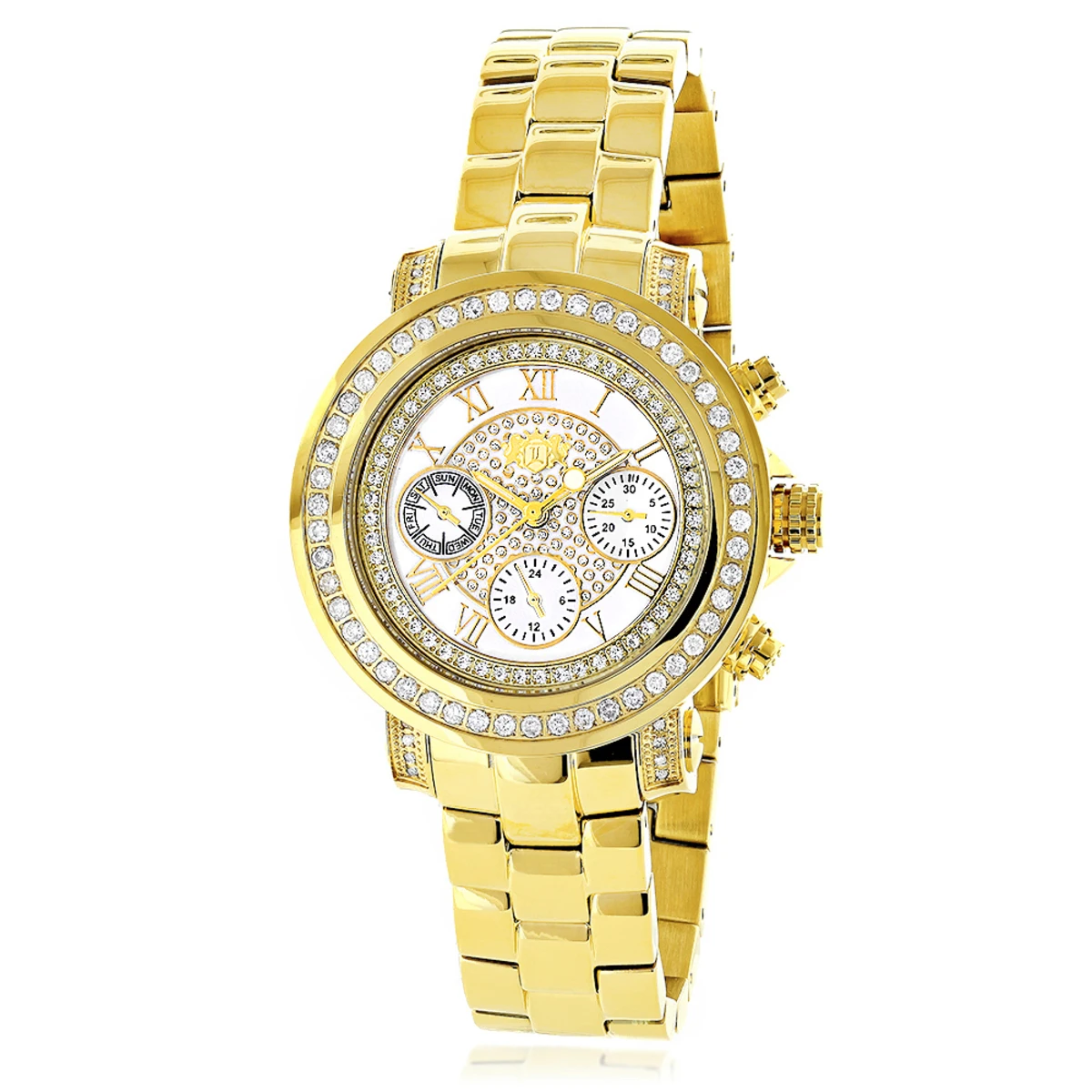 Women's Diamond Yellow Gold Plated Watch Luxurman Montana White Mop 2ct 1 Women's Diamond Yellow Gold Plated Watch Luxurman Montana White Mop 2ct