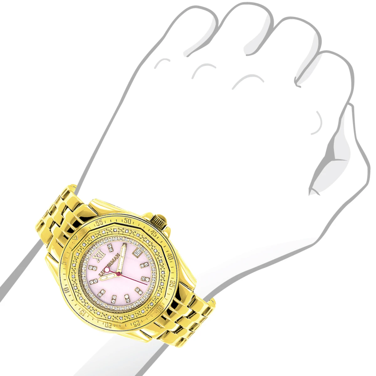 Yellow Gold Plated Ladies Diamond Pink MOP Watch By Luxurman 0.25ct 3 Yellow Gold Plated Ladies Diamond Pink MOP Watch By Luxurman 0.25ct - Image 3