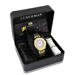 Yellow Gold Plated Ladies Diamond Pink MOP Watch By Luxurman 0.25ct 8 Yellow Gold Plated Ladies Diamond Pink MOP Watch By Luxurman 0.25ct -Luxurman yellow gold plated ladies diamond pink mop watch by luxurman 025ct 4
